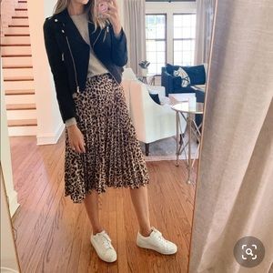 Pleated Leopard Midi Skirt